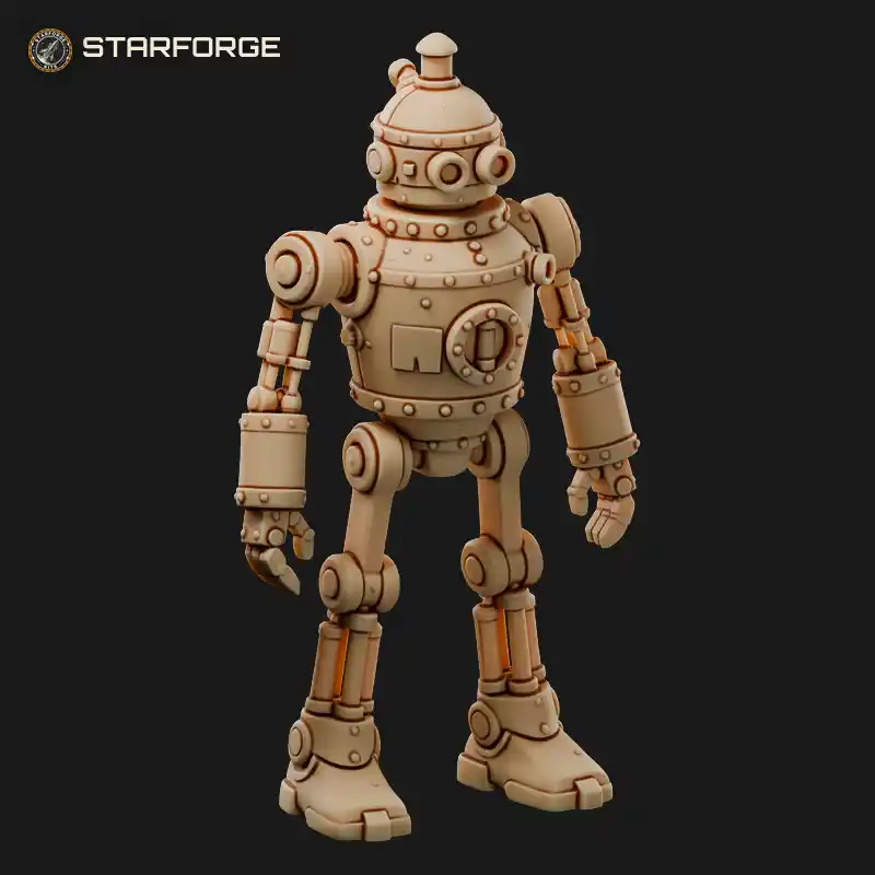 Steam Robot Walker Mech with Exposed Piston Legs Valve Wheels and Copper Boiler