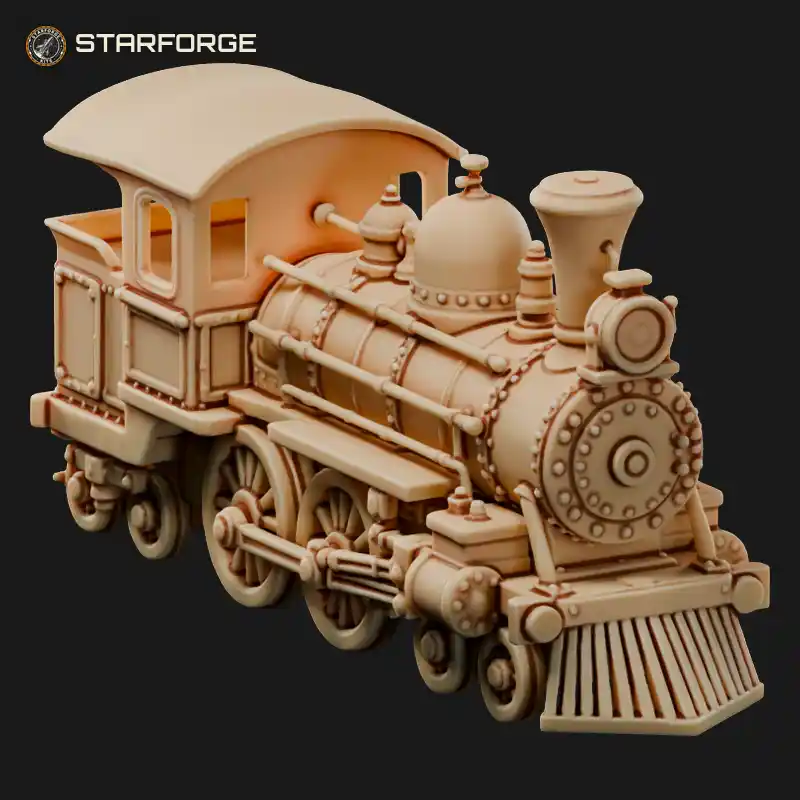 Steampunk Steam Locomotive With Brass Steam Dome Cowcatcher Riveted Boiler And Drive Rods