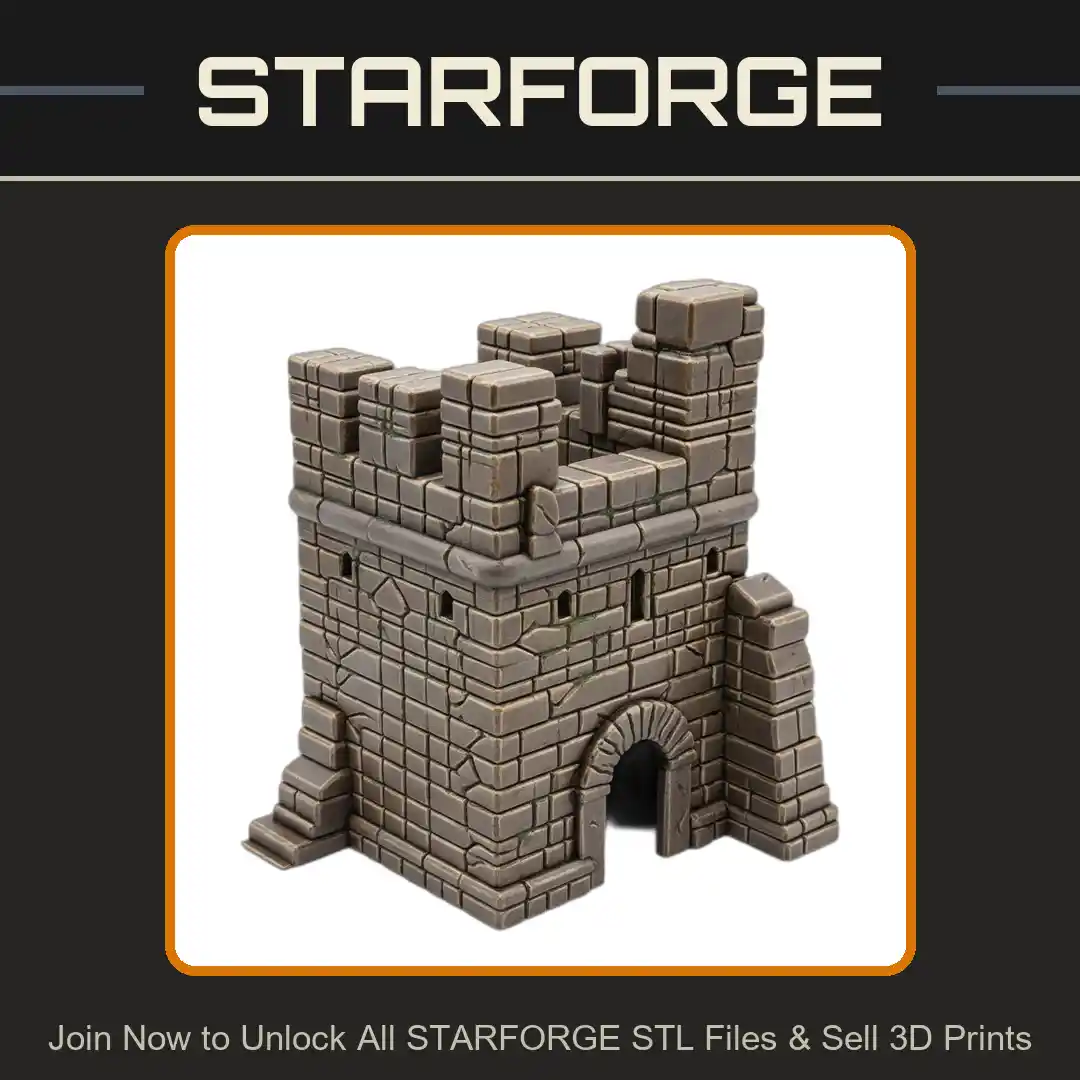 Stone Brick Castle Tower Arched Entrance Medieval Fortification Structure Reptile Fish Tank - 3D Printable STL File