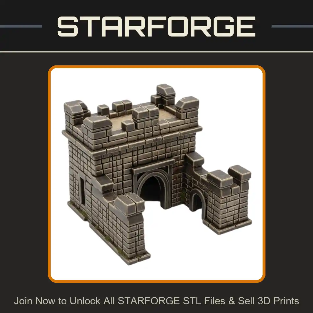Stone Castle Fortress Brick Pattern Arched Entrance Turrets Reptile Fish Tank - 3D Printable STL File