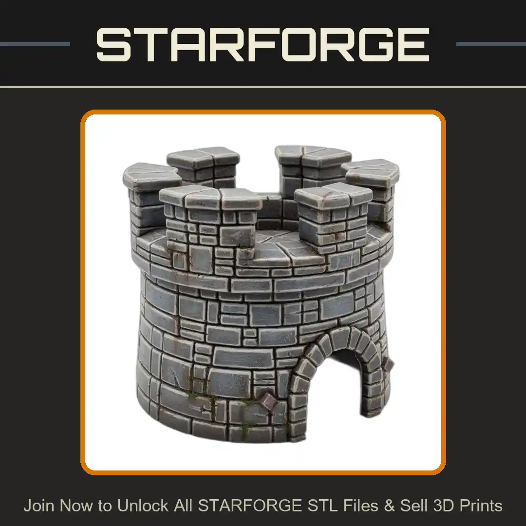 Stone Castle Tower Round Brick Walls Arched Entrance Battlements Reptile Fish Tank - 3D Printable STL File