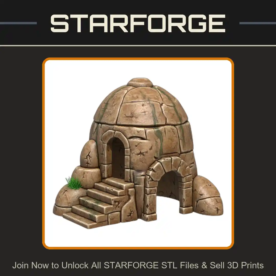 Stone Fortress Dome Pet Hide with Staircase for Reptiles and Small Animals - 3D Printable STL File