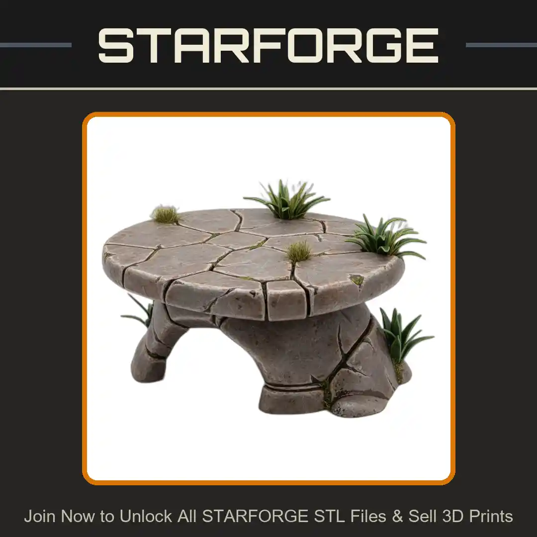 Stone Platform Cracked Surface Grass Tufts Organic Shape Reptile Fish Tank - 3D Printable STL File