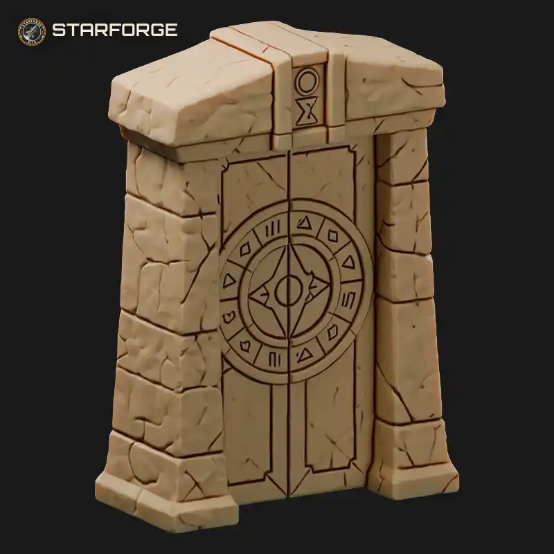 Stone Tomb Door with Carved Round Seal Lintel and Rock Face Surround