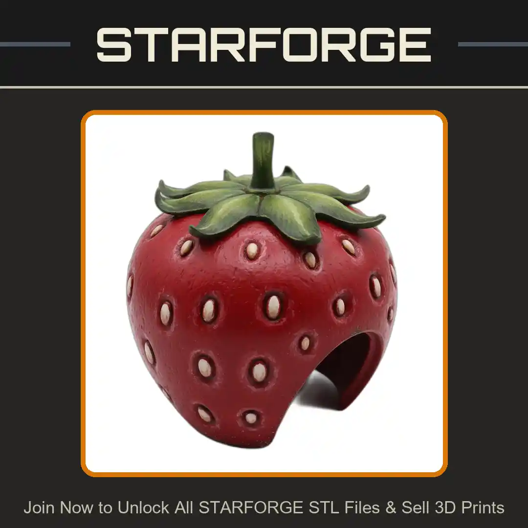 Strawberry Shaped Hideout Textured Surface Leaf Top Entrance Opening Reptile Fish Tank - 3D Printable STL File