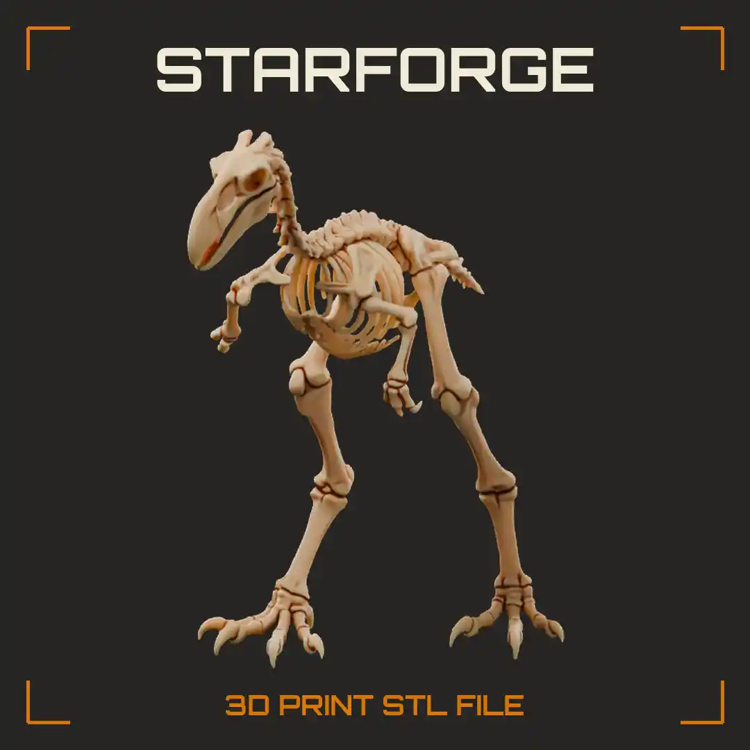 Striding Terror Bird Skeleton with Hooked Beak Long Neck Ribcage and Taloned Feet - 3D Printable STL File