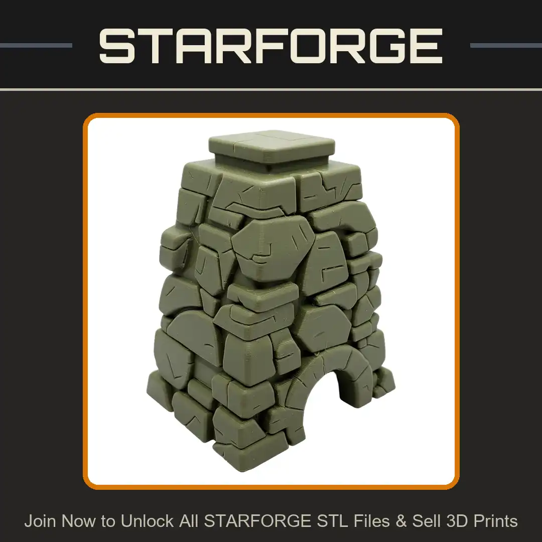 Stylized Ancient Stone Ruin Building Archway Masonry Weathered Cracked Rock Tower - View 1 of 2