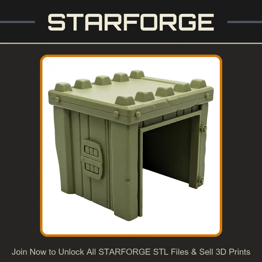 Stylized Armored Crate Bunker Kennel Shelter Studded Roof Access Panel Weathered Archway - View 1 of 2