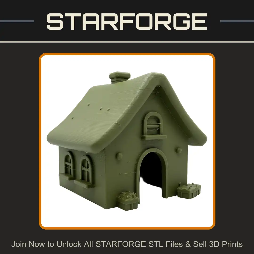 Stylized Cartoon Cottage House Arched Windows Doorway Chimney Planter Boxes Village Building - View 1 of 2