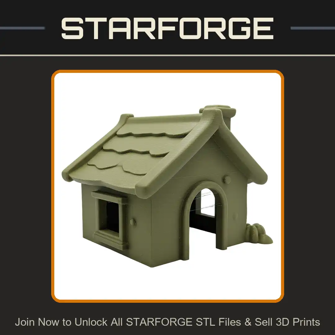 Stylized Cartoon Cottage House Gabled Scalloped Shingle Roof Chimney Arched Door Window Stones - View 1 of 2