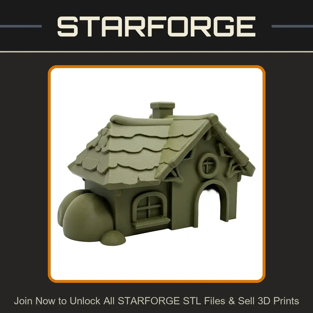 Stylized Gabled Cottage House Hut Thatch Roof Chimney Arched Doorway Round Window Vines - View 1 of 2