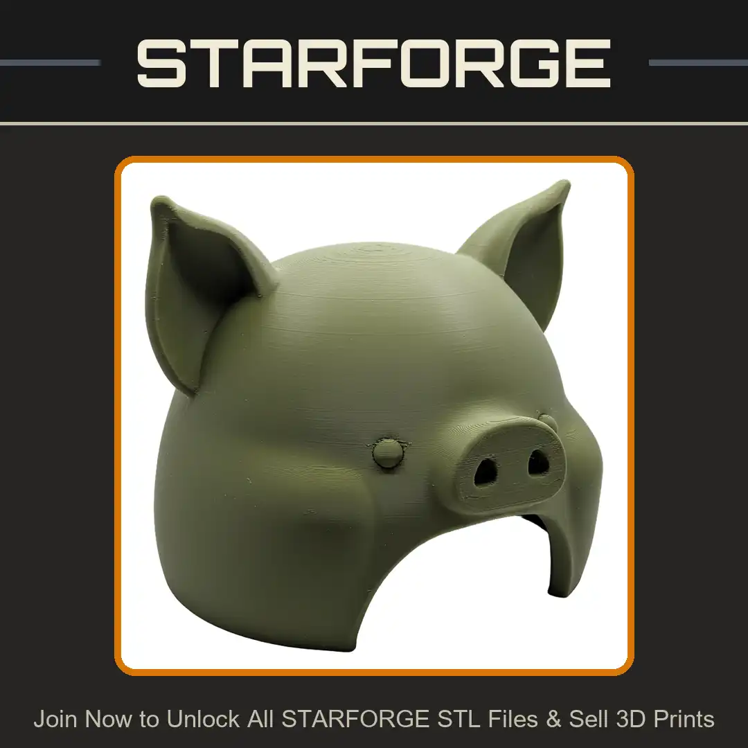 Stylized Pig Helmet Cartoon Animal Mask Snout Pointed Ears Round Cheeks Swine Hood - View 1 of 2