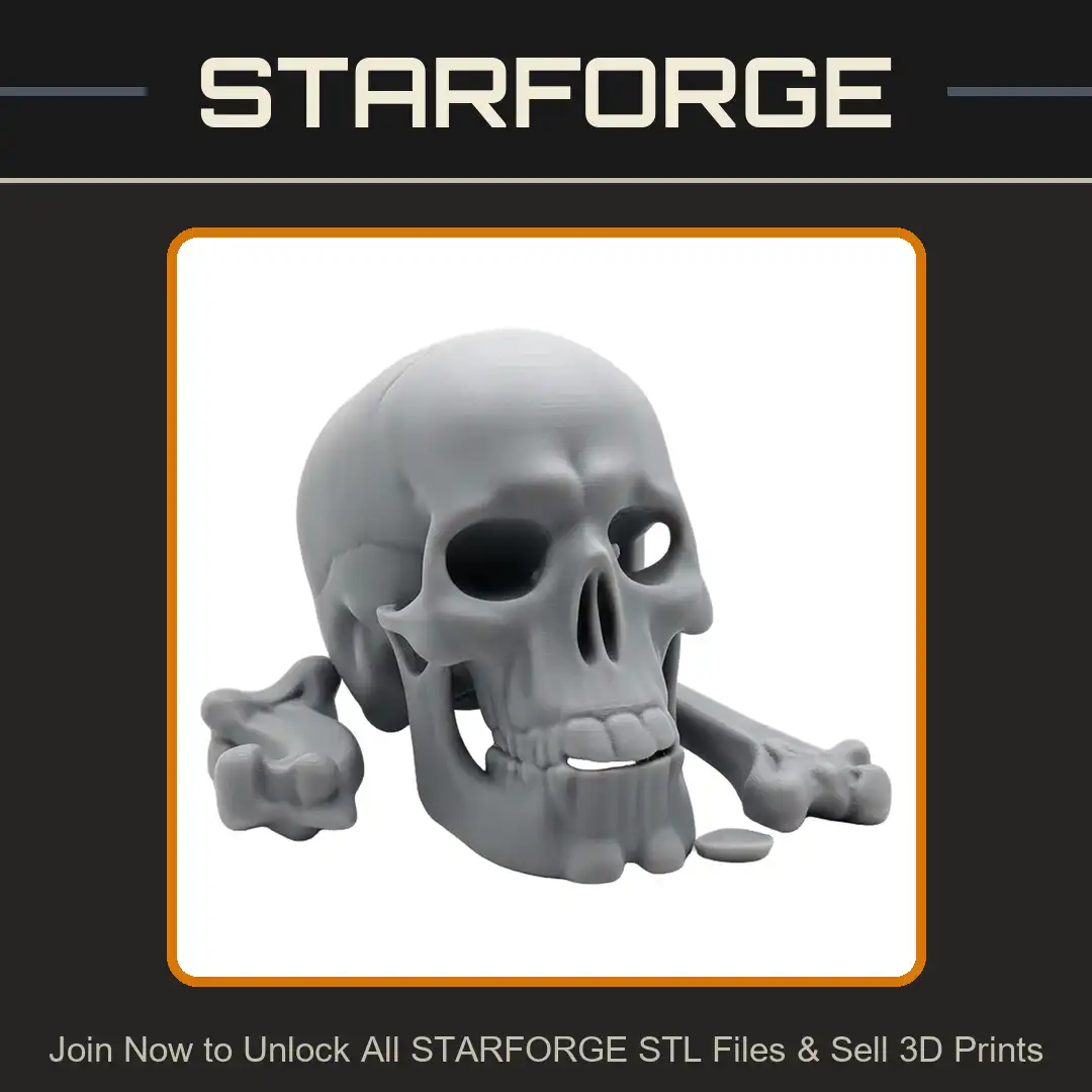 Stylized Pirate Skull Crossbones Jolly Roger Open Mandible Jaw Skeleton Bone Teeth - 3D Printable STL File