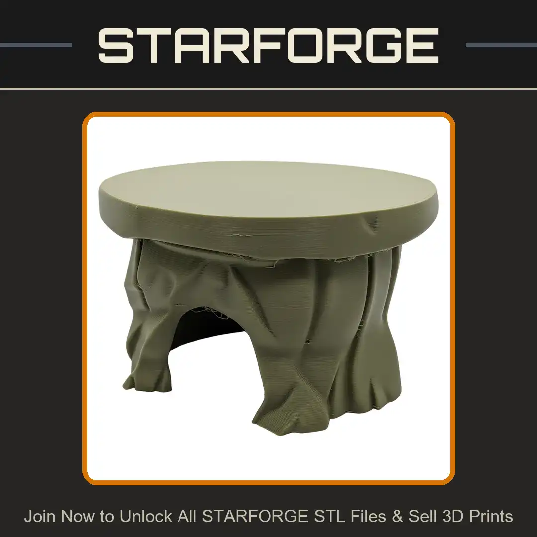 Stylized Round Stone Table Arched Tripod Base Chunky Slab Altar Pedestal Stool - View 1 of 2