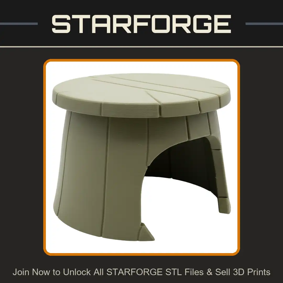 Stylized Round Wooden Stool Arched Hut Hovel Rustic Tavern Furniture Planked Seat - View 1 of 2