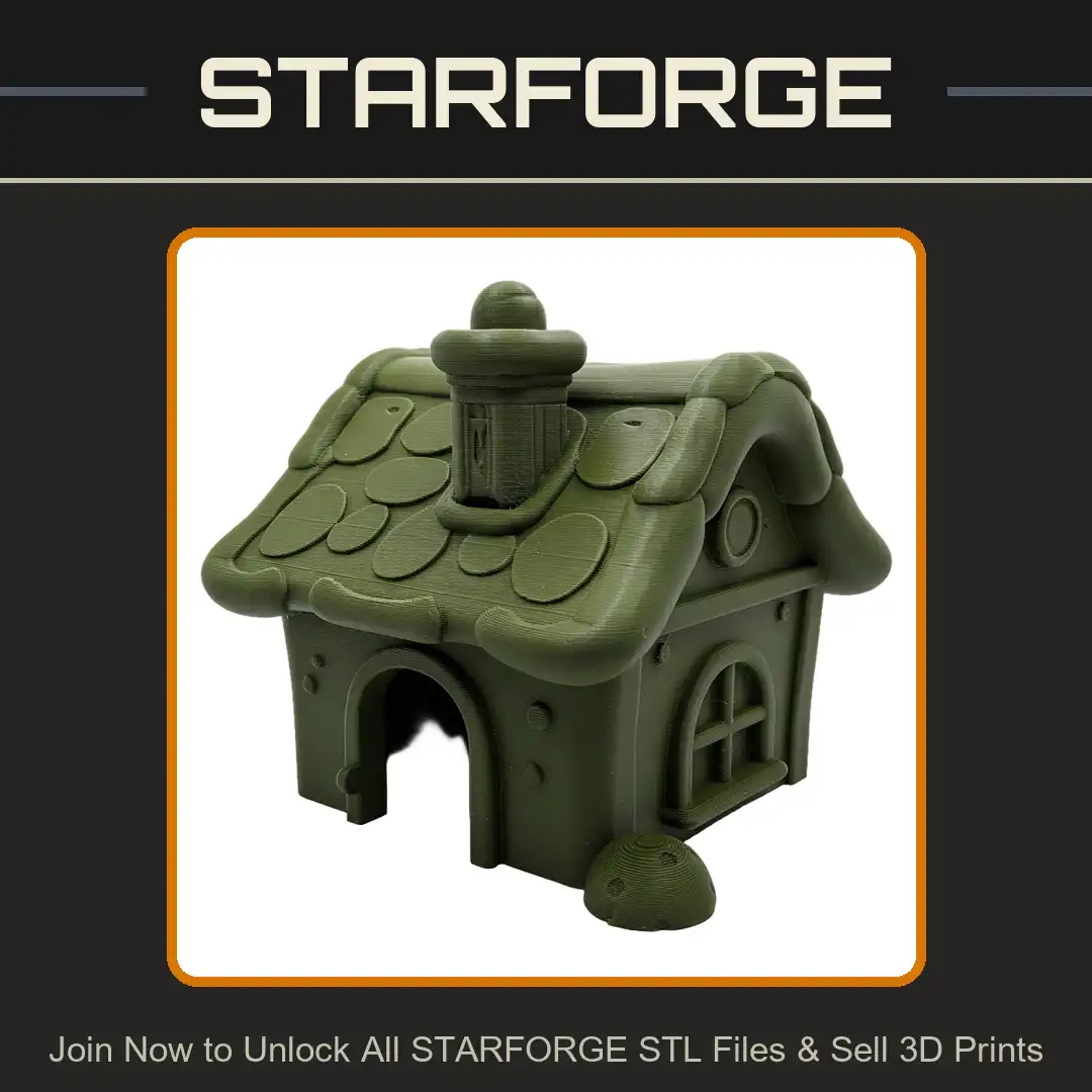 Stylized Rounded Cartoon Cottage Shingle Roof Chimney Arched Door Window Gnome Hut - View 1 of 2