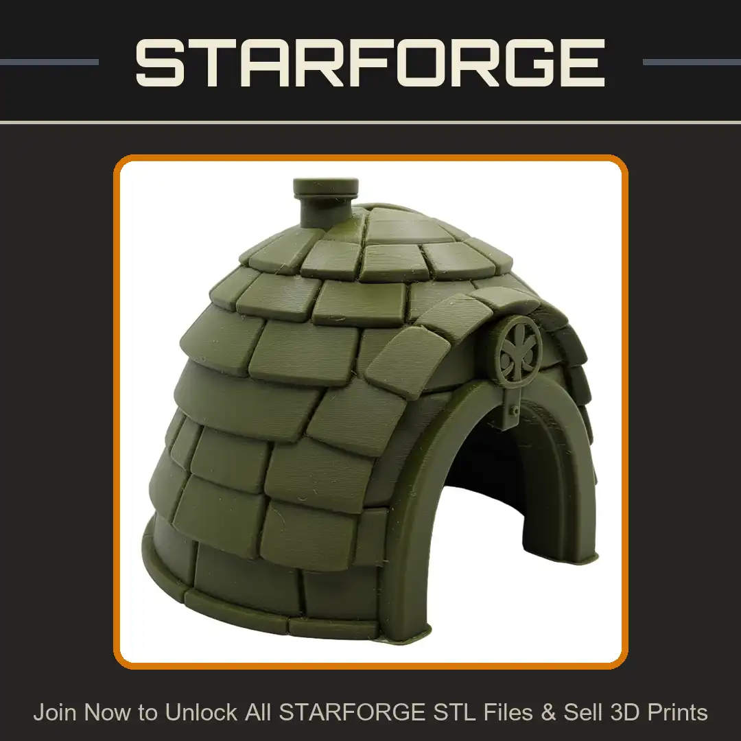 Stylized Stone Igloo Ice Hut Arched Entrance Chimney Fleur De Lis Emblem Block Dwelling - View 1 of 2