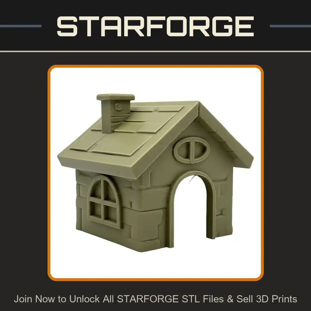 Stylized Stone Masonry House Cottage Doghouse Kennel Chimney Arched Door Window Gable Roof - View 1 of 2