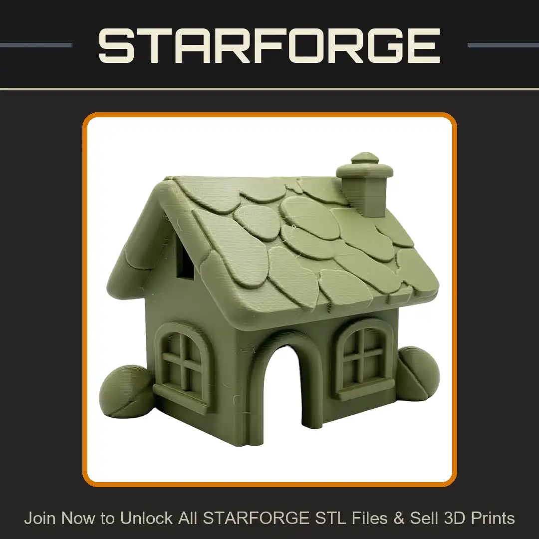 Stylized Tiny Cottage House Arched Door Windows Gabled Shingle Roof Chimney Boulders Rocks - View 1 of 2