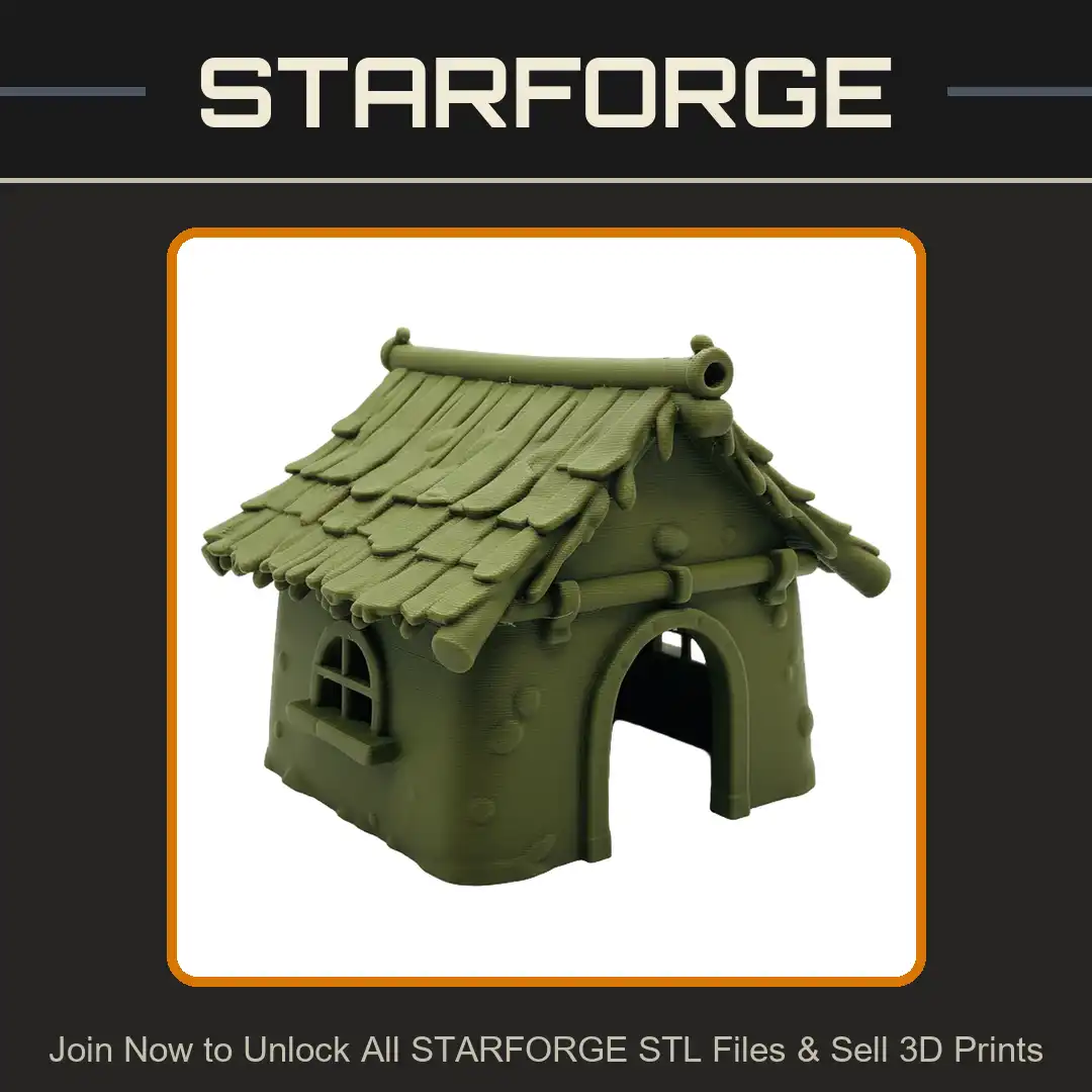 Stylized Village Hut Arched Doorway Shingle Roof Mud Wall Stone Inlay Cottage Arched Window - View 1 of 2