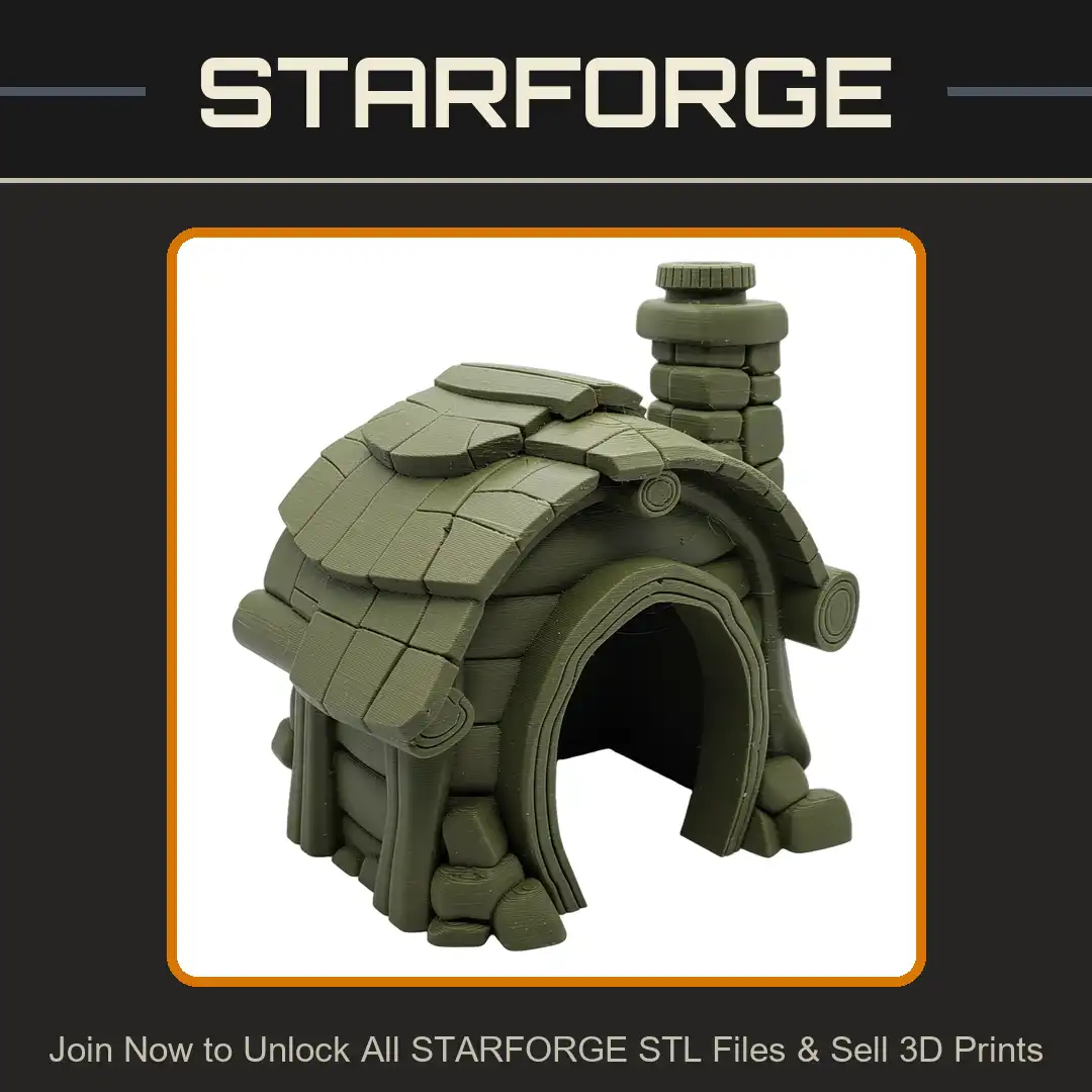 Stylized Whimsical Weathered Log Cottage Stone Chimney Shingle Roof Archway Wood Hut - View 1 of 2