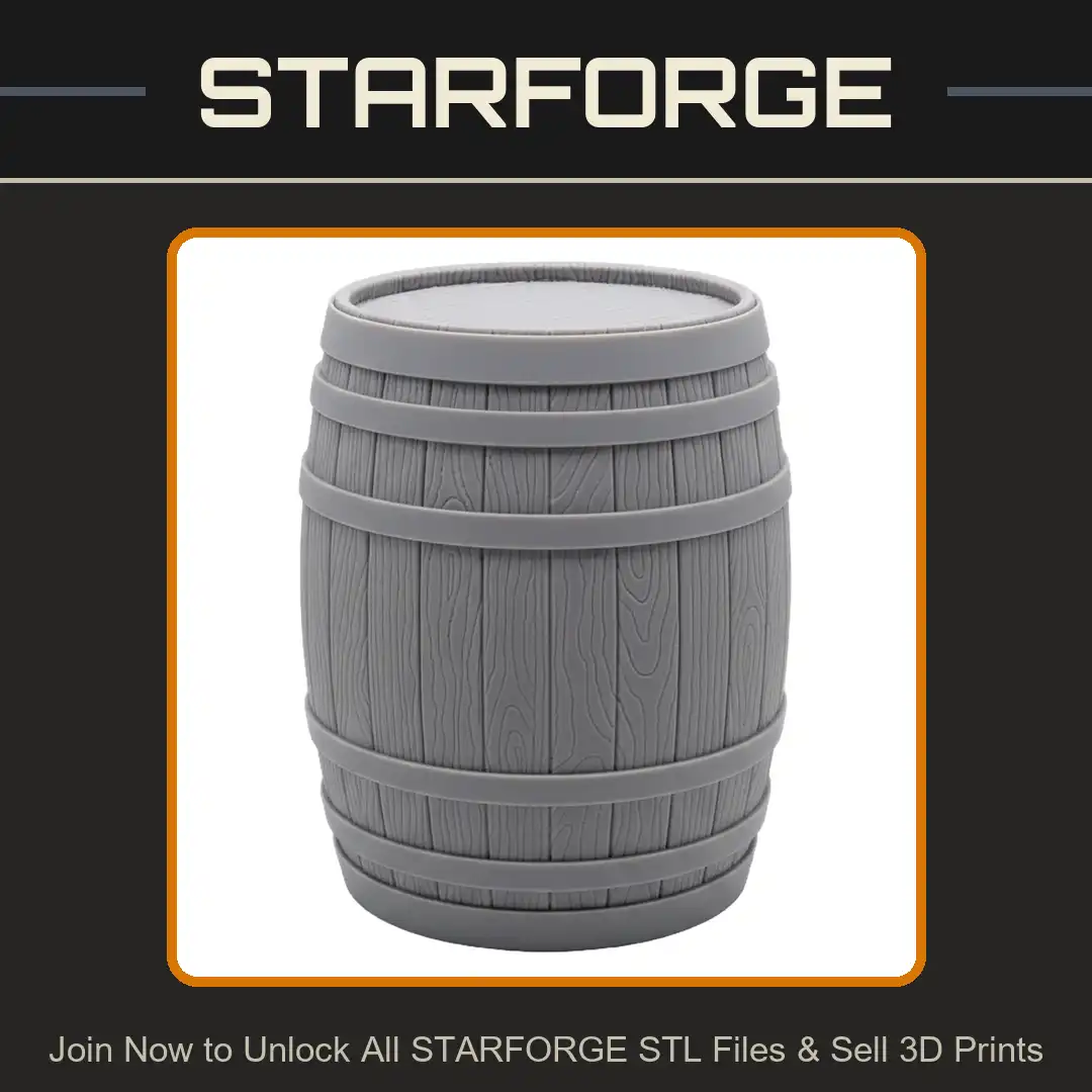 Stylized Wooden Barrel Oak Cask Rustic Timber Staves Hoops Metal Bands Storage Cargo Keg - 3D Printable STL File