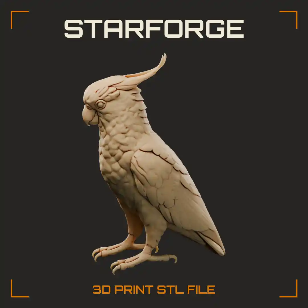 Sulphur Crested Cockatoo Standing With Curved Yellow Crest White Plumage And Dark Beak - 3D Printable STL File