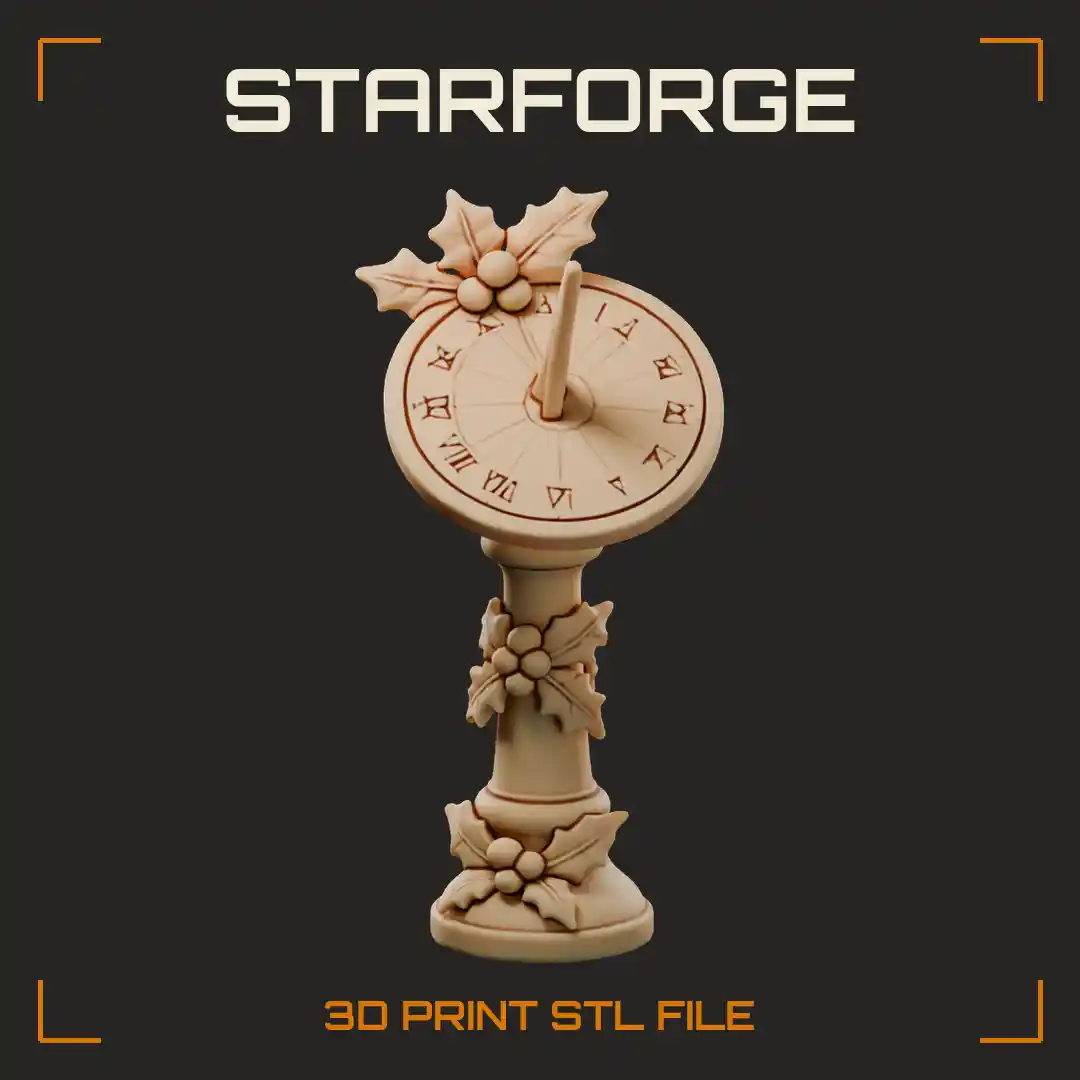 Sundial with Holly Garland Gnomon Roman Numerals and Snowy Pedestal