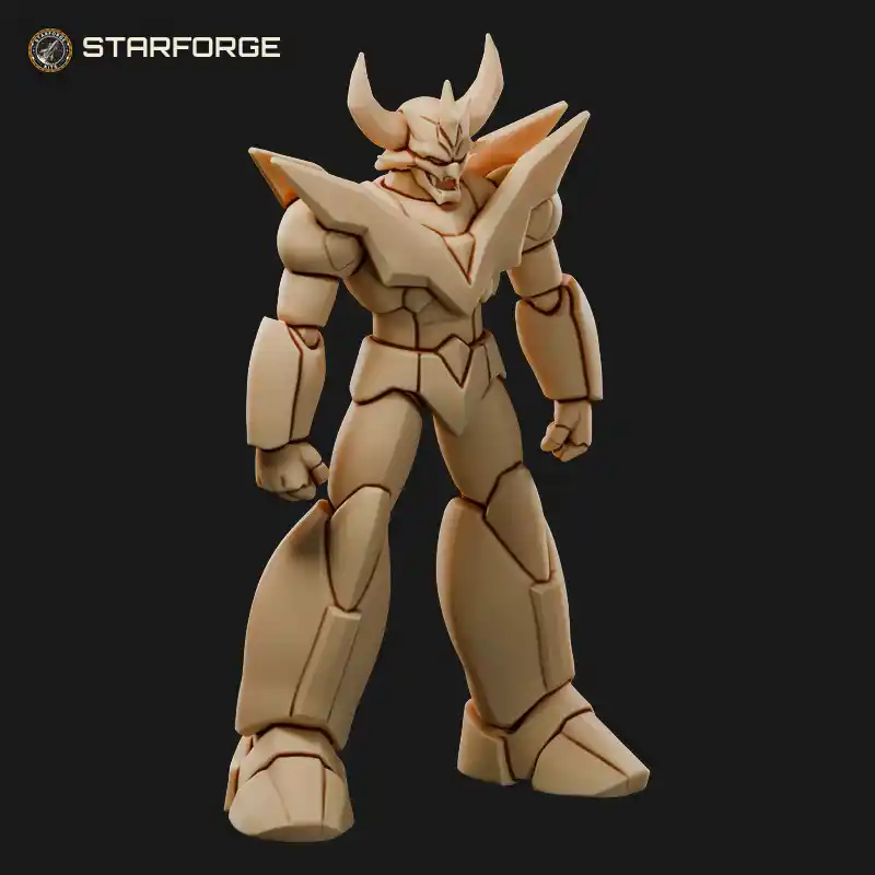 Super Robot with Demon Armor Face Fanged Chest Horns and Spiked Shoulders