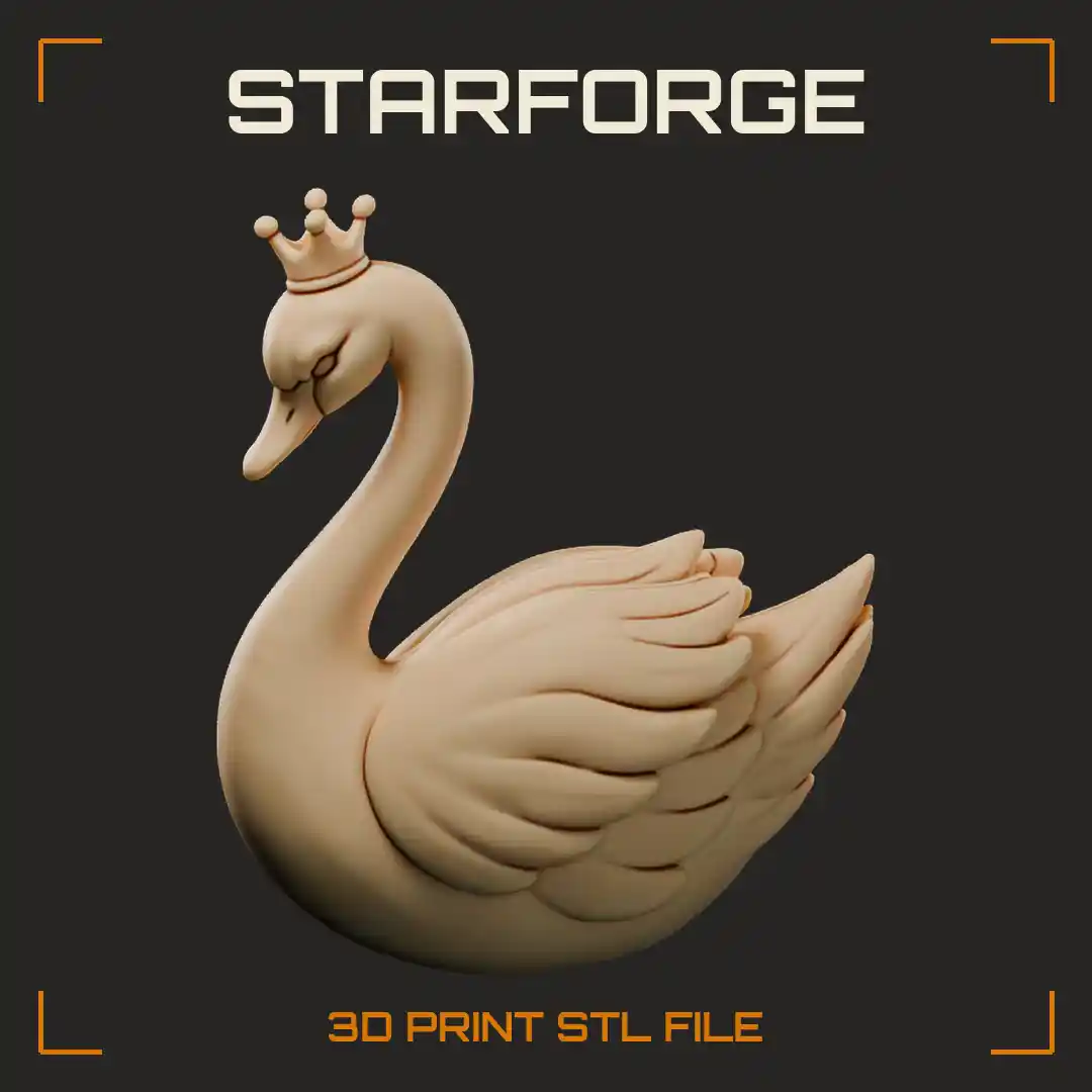 Swan Ornament with Curved Neck Folded Wings and Small Crown