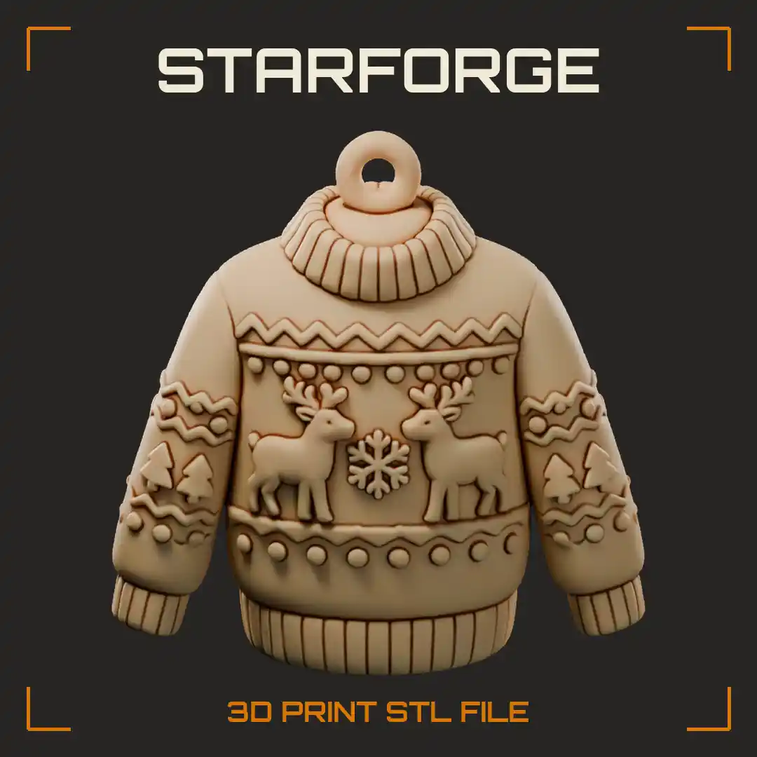 Sweater Ornament with Knit Reindeer Pattern Ribbed Cuffs and Hanger