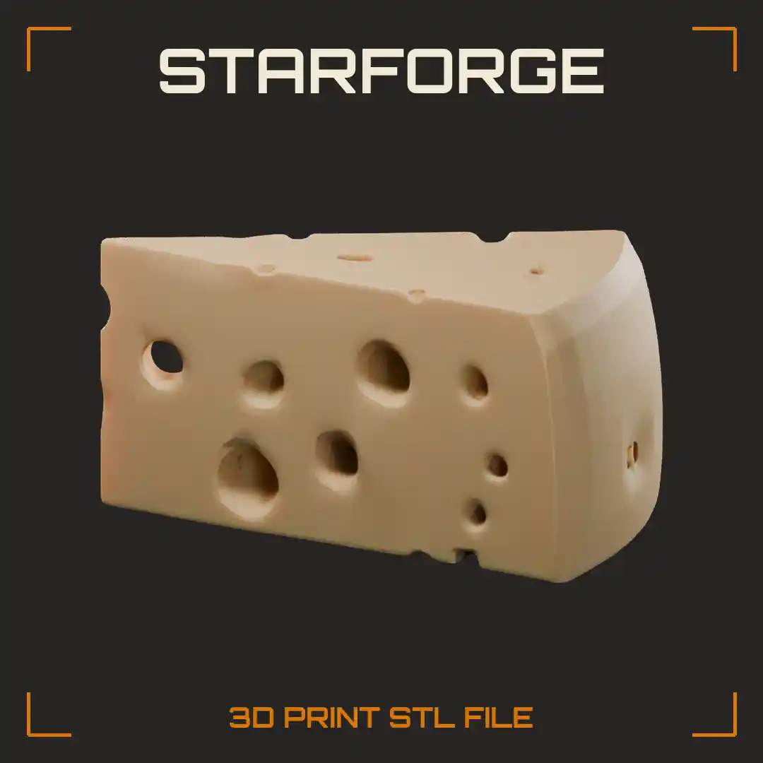 Swiss Cheese Wedge with Deep Round Holes and Curved Rind Back - 3D Printable STL File