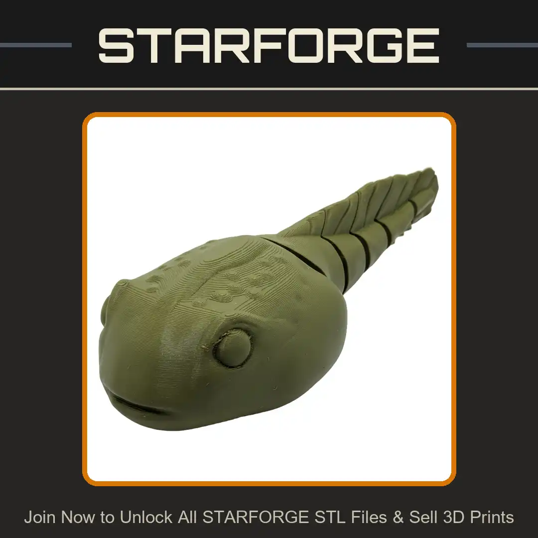 Tadpole Polliwog Frog Amphibian Larva Segmented Tail Bumpy Head Large Eyes Bulbous Fins - 3D Printable STL File