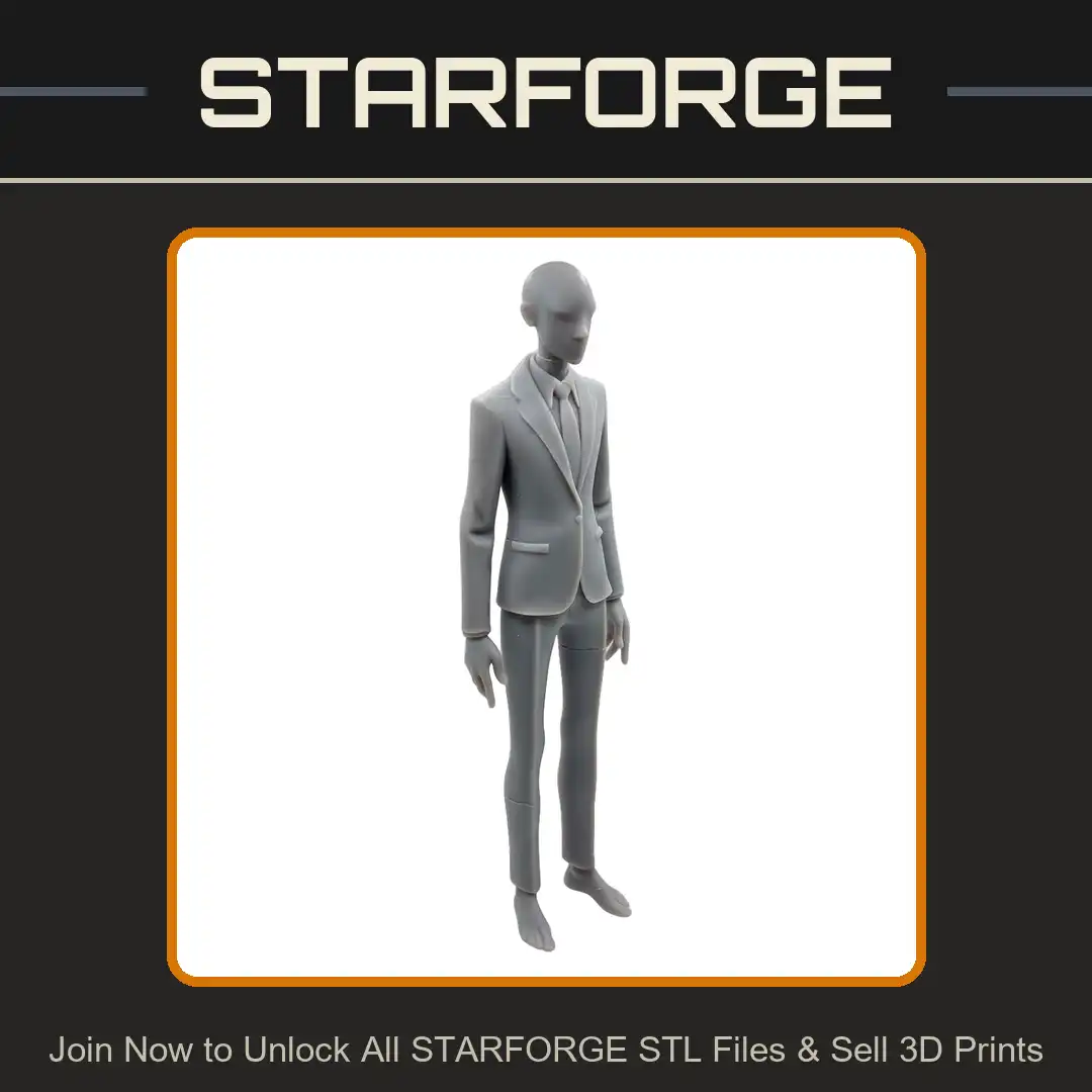 Tall Slender Faceless Bald Man Suit Jacket Tie Trousers Barefoot Minimalist Lanky Humanoid - 3D Printable STL File