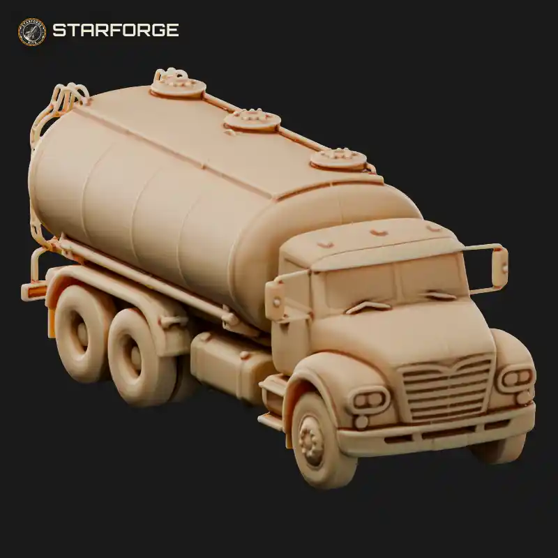 Tanker Truck Tractor with Oval Polished Tank Trailer Top Walkway Hose Tubes and Sleeper Cab