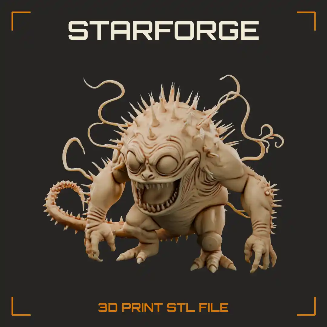 Thorny Plant Monster with Bulging Eyes Fanged Grin Vine Tendrils and Spiked Tail