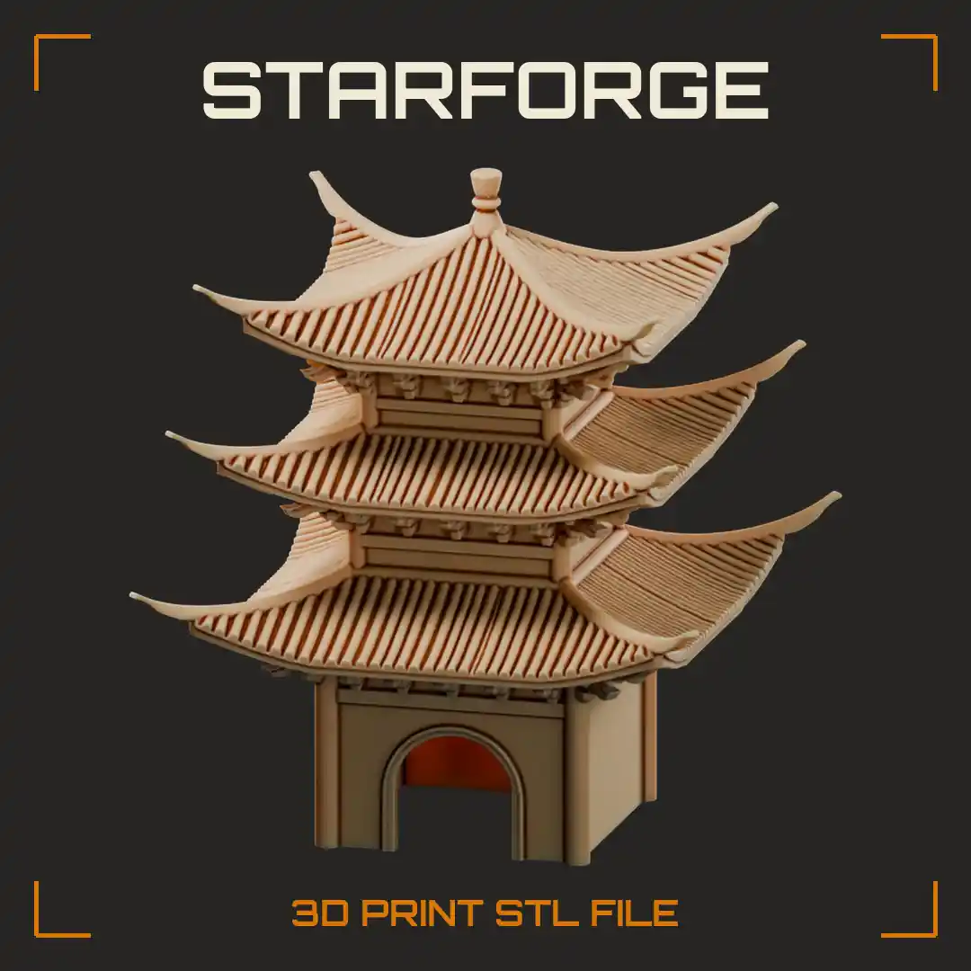 Three-Tiered Pagoda Pet Hide with Upswept Tiled Eaves and Arched Doorways - 3D Printable STL File