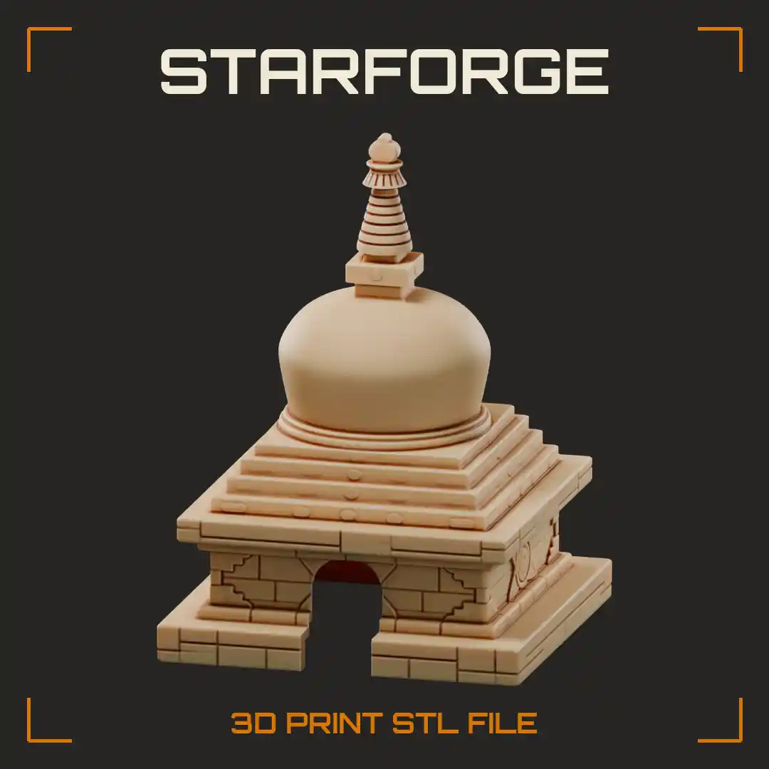 Tibetan Stupa Pet Hide with Arched Doorway Tiered Base and Dharma Wheel Panels