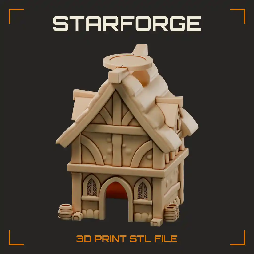 Timber-Framed Medieval Pet Hide Cottage with Arched Door Dormer Window and Roof Bowl