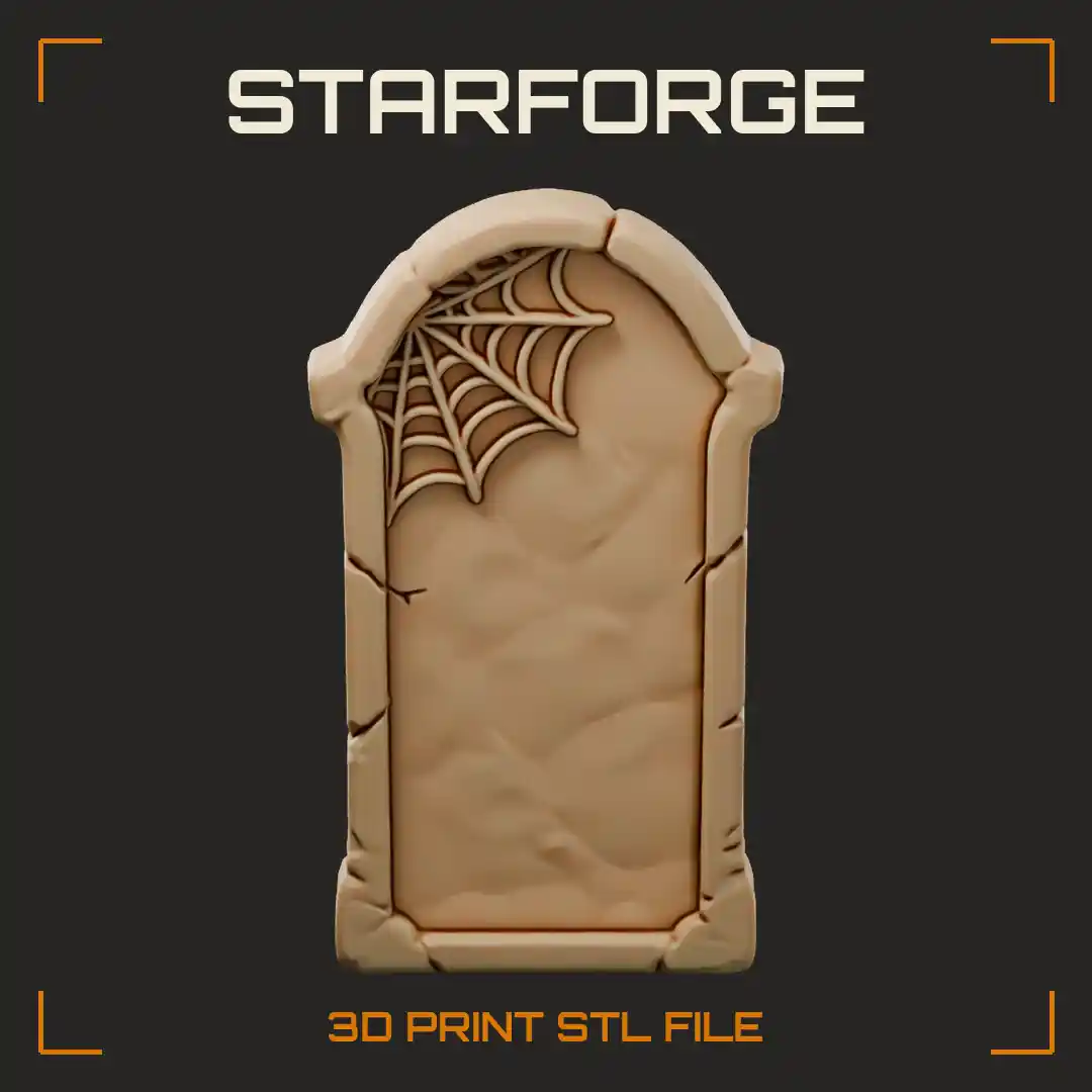 Tombstone with Carved Spider Web Relief Epitaph Panel and Mossy Base