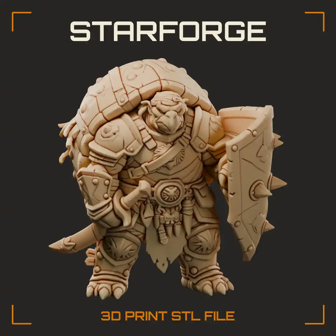 Tortoise Battle Master with Studded Shell Spiked Kite Shield and Curved Sword