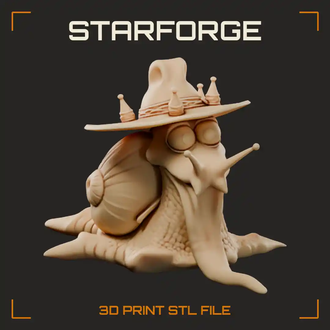 Trailblazer Snail Monster in Studded Cowboy Hat with Droopy Mustache and Spiked Foot - 3D Printable STL File