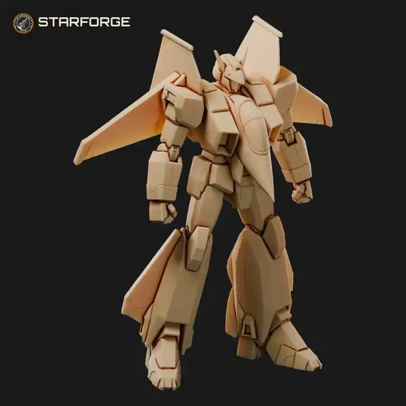 Transformable Jet Fighter Robot in Robot Mode with Wing Backpack Nose Cone Chest and Rifle