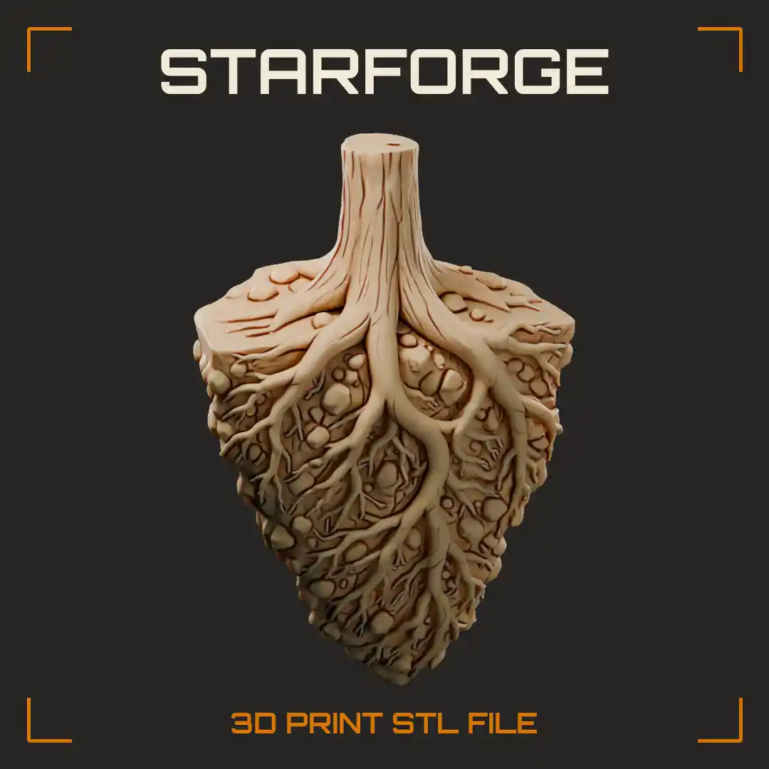Tree Root and Soil Cutaway with Trunk Base Spreading Lateral Roots and Stony Soil Block - 3D Printable STL File