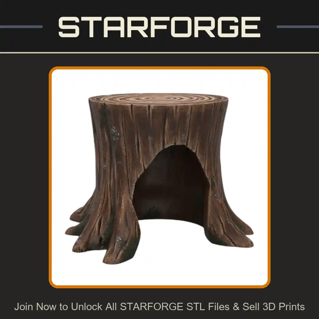 Tree Stump Themed Pet Hideaway for Reptiles and Small Animals - 3D Printable STL File