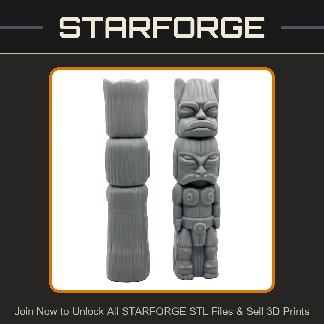 Tribal Totem Pole Tiki Statue Idol Carved Wood Grain Stacked Pillar Mask Face Loincloth - 3D Printable STL File