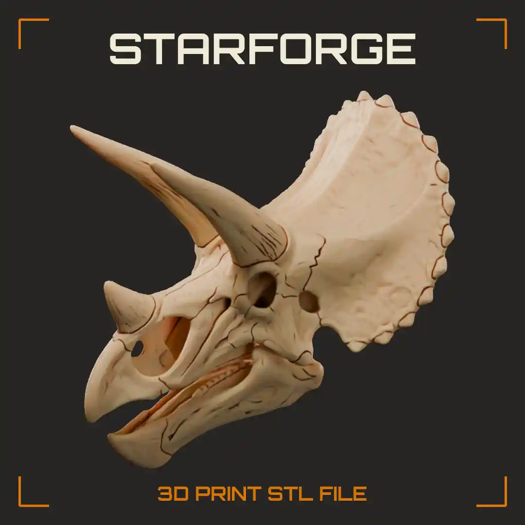 Triceratops Horned Dinosaur Skull with Two Brow Horns Nose Horn Beak Frill and Jaw