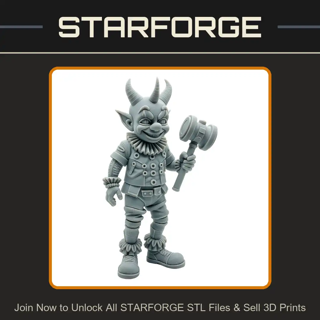 Triple Horned Demon Clown Jester Ruffled Collar Mallet Hammer Ribbed Leggings Big Boots - 3D Printable STL File