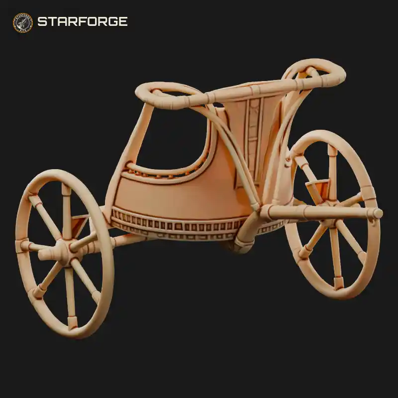 Tutankhamun Gilded War Chariot with Open Cab Six Spoke Wheels Axle and Draft Pole