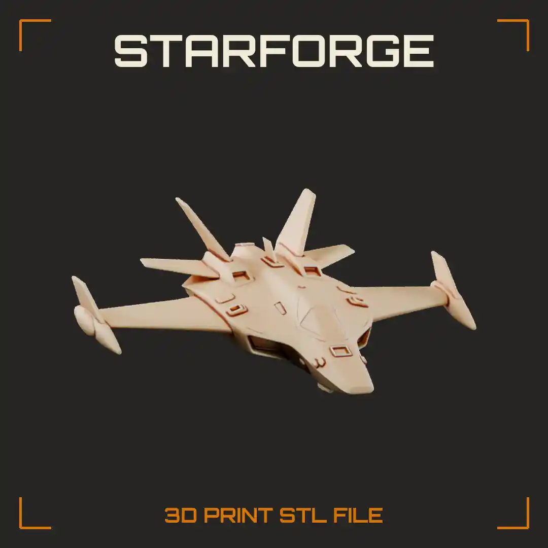 Twin-Engine Delta Wing Starfighter with Wingtip Missile Pods and Canted Tail Fins - 3D Printable STL File